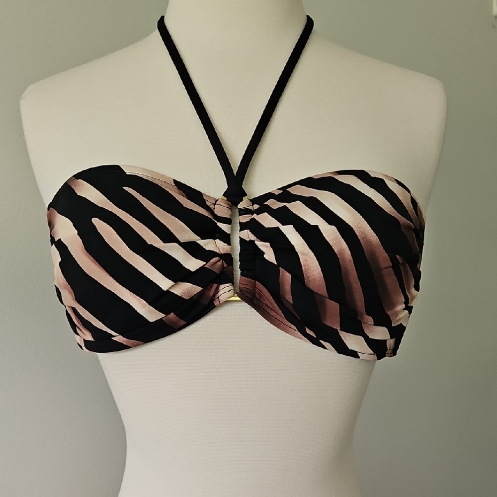 LaBlanca Tiger Stripe Bandeau Bikini Top Black Brown Size‎ 10